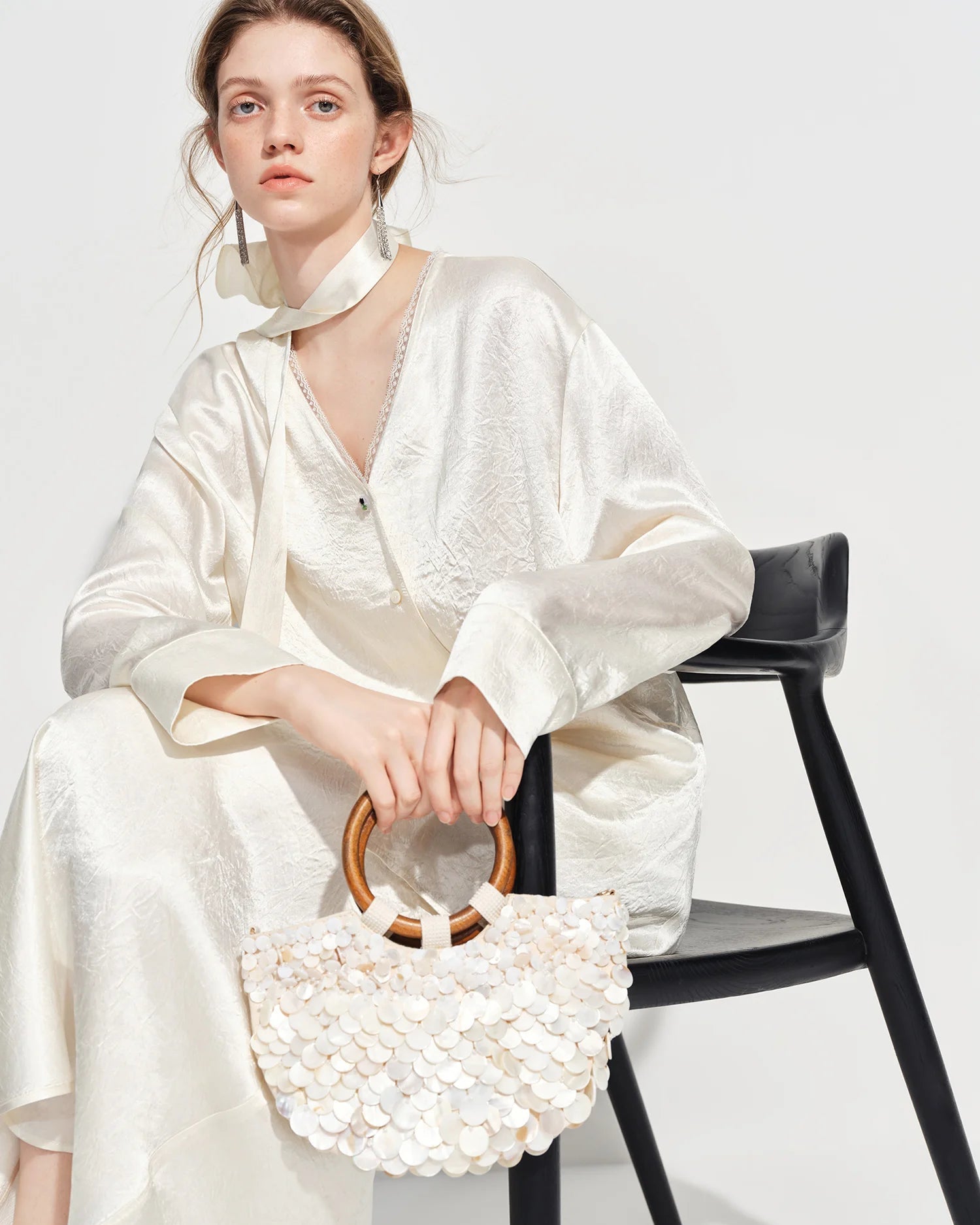 Elegant V-Neck Satin Long-Sleeve Shirt