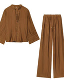 V-Neck Shirt & Wide-Leg Pants Set