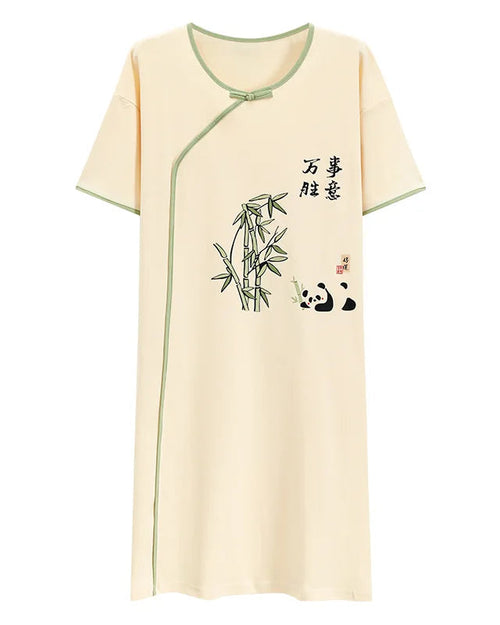 Vintage Print Short Sleeve Cotton Sleep Dress