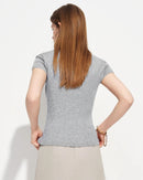 Semi-High Neck Short-Sleeve Knit Sweater