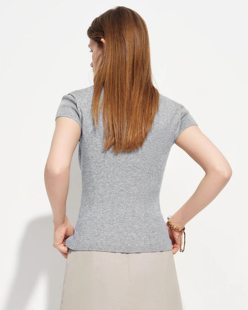 Semi-High Neck Short-Sleeve Knit Sweater