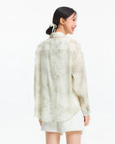 Ink Wash Print Oversized Mid-Length Shirt