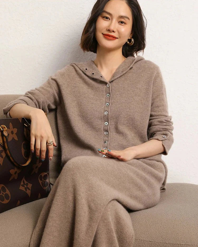 Cashmere Knitted Hooded Cardigan