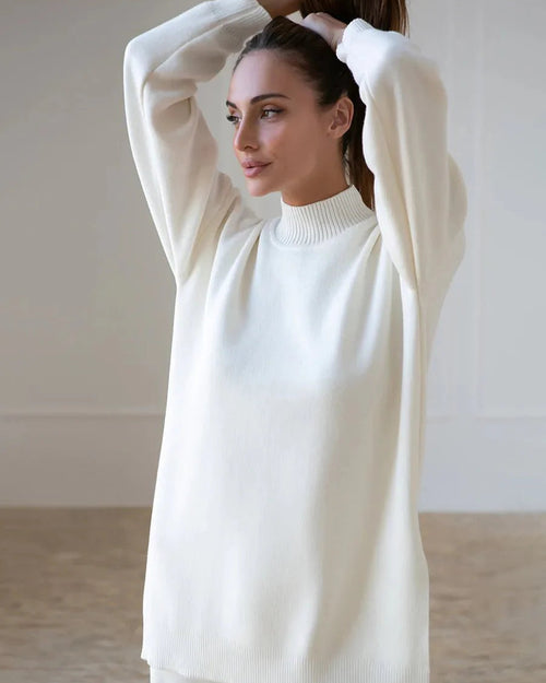 Half Turtleneck Sweater & Wide Leg Pants Knitted Set