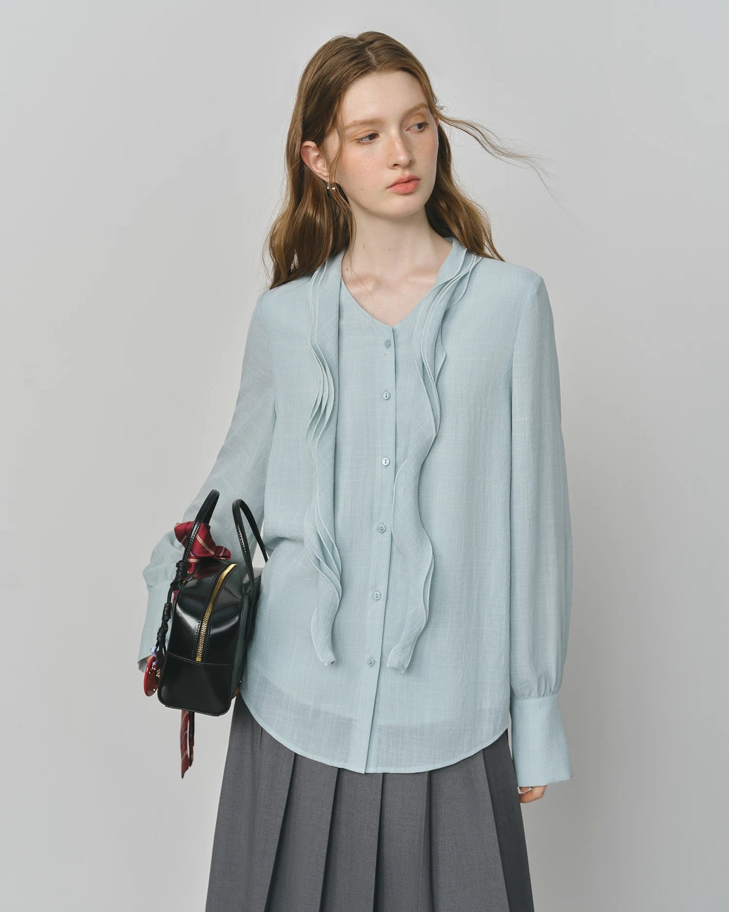 Asymmetric Flounce V-Neck Casual Shirt