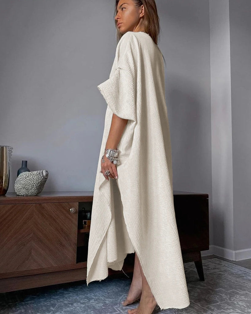 V-Neck Half Sleeve Cotton Maxi Dress