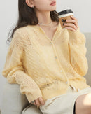 Loose Casual Mohair Hollow Knitted Cardigan