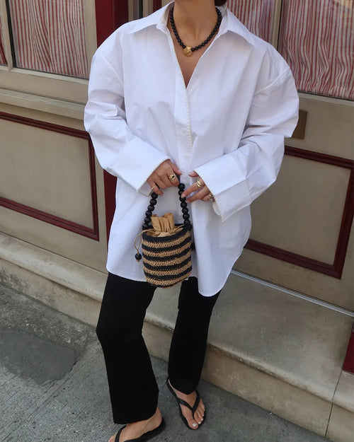 Cotton Minimalist Lapel Long-Sleeve Shirt