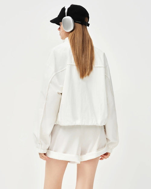 Stand-Collar Single-Breasted Short Jacket