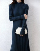 Ribbed Knitted 100% Wool Sweater Dress
