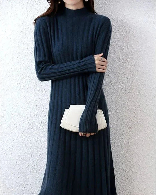 Ribbed Knitted 100% Wool Sweater Dress