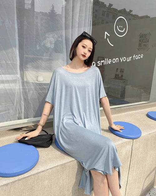 Cotton Modal Loose Short Sleeve Sleep Dress