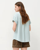 Loose V-Neck Rolled-Up Sleeve Shirt