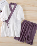 Cotton crepe short-sleeve top and shorts pajama set. Lightweight, breathable & relaxed in Purple, Green & Pink, sizes M–XL.