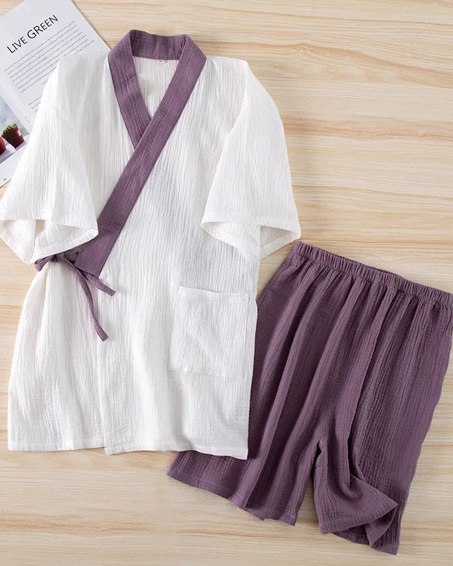 Cotton Crepe Short-Sleeve Pajama Set