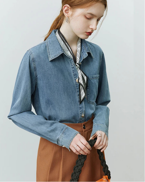 Women's Slim V-Neck Cotton Casual Shirt