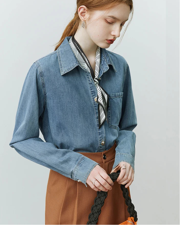 Women's Slim V-Neck Cotton Casual Shirt