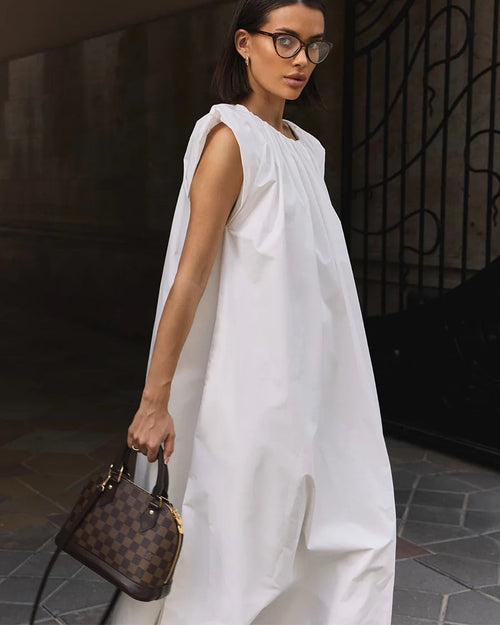 Sleeveless Pleated Cotton Maxi Dress