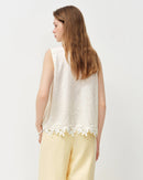 Stand-Collar Frog-Button Sleeveless Shirt