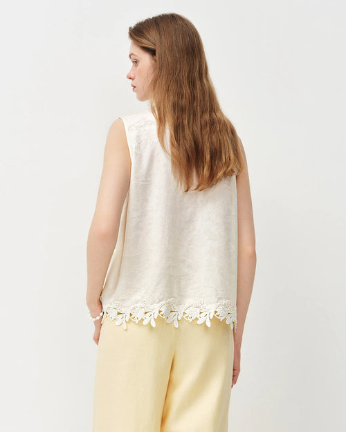 Stand-Collar Frog-Button Sleeveless Shirt