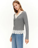 Women's Lace V-Neck Knit Long Sleeve Top
