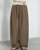 Drawstring Pleated Wide-Leg Suit Trousers