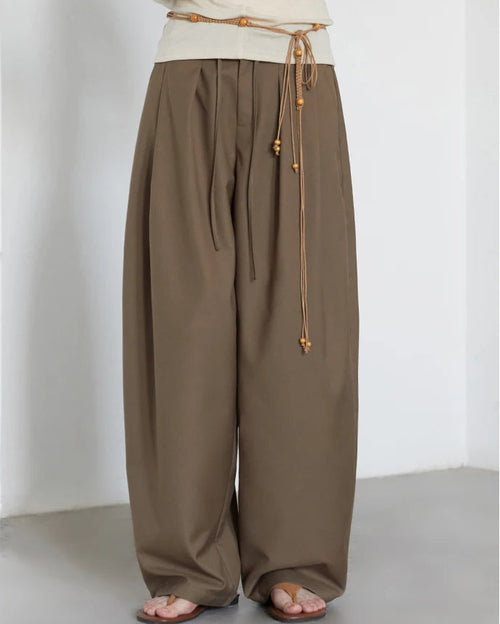 Drawstring Pleated Wide-Leg Suit Trousers