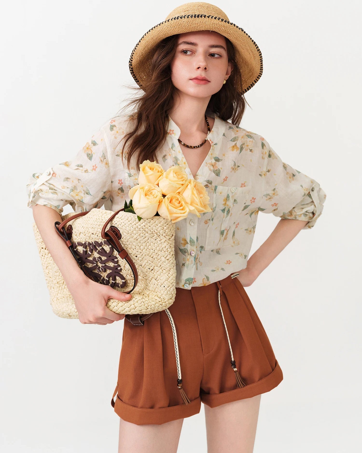 Long Sleeve Floral Print V-Neck Shirt