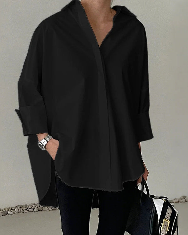 Oversized Turn-Down Collar High-Low Shirt
