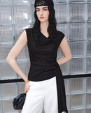 Pleated V-Neck Sleeveless Knit T-Shirt