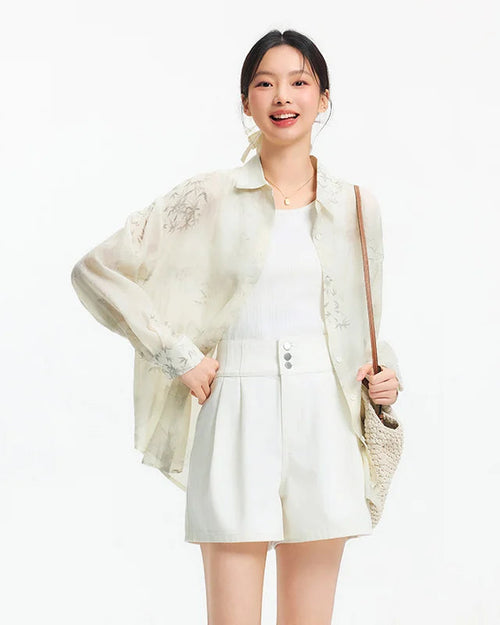 Ink Wash Print Oversized Mid-Length Shirt