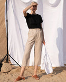 Loose-Fit Round-Neck Cotton-Linen T-Shirt