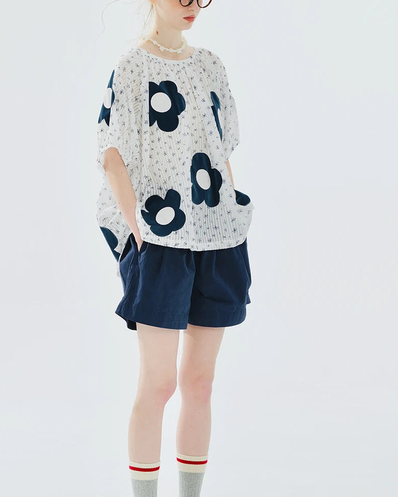High-Waisted Washed Cotton Shorts