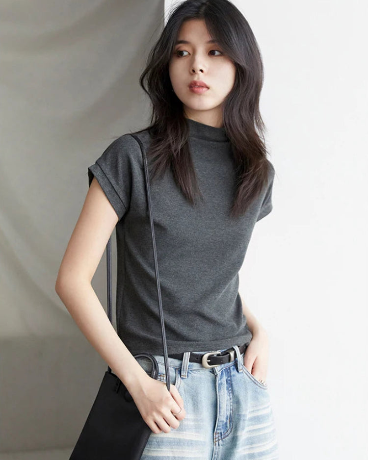 Slim Half-Neck Stretch Knit Women's Top