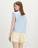 Straight Shoulder V-Neck Sleeveless Blouse
