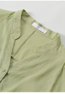 Ramie V-Neck Button-Down Shirt