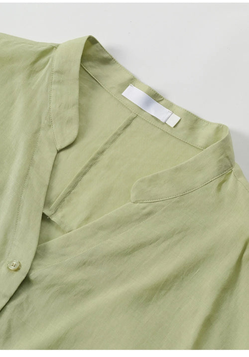 Ramie V-Neck Button-Down Shirt