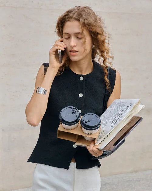 Retro Round Neck Button Sleeveless Vest