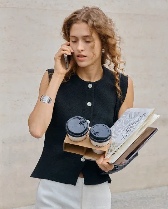 Retro Round Neck Button Sleeveless Vest