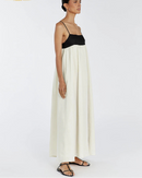 Cotton Slash-Neck Patchwork Sleeveless Maxi Dress