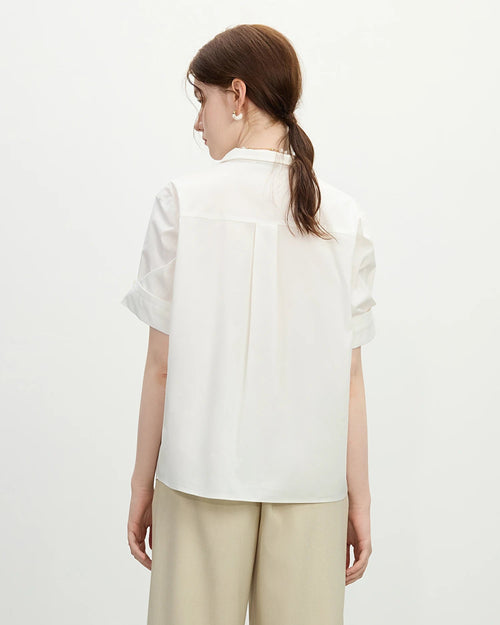 Collared Cotton Blend Short-Sleeved Shirt