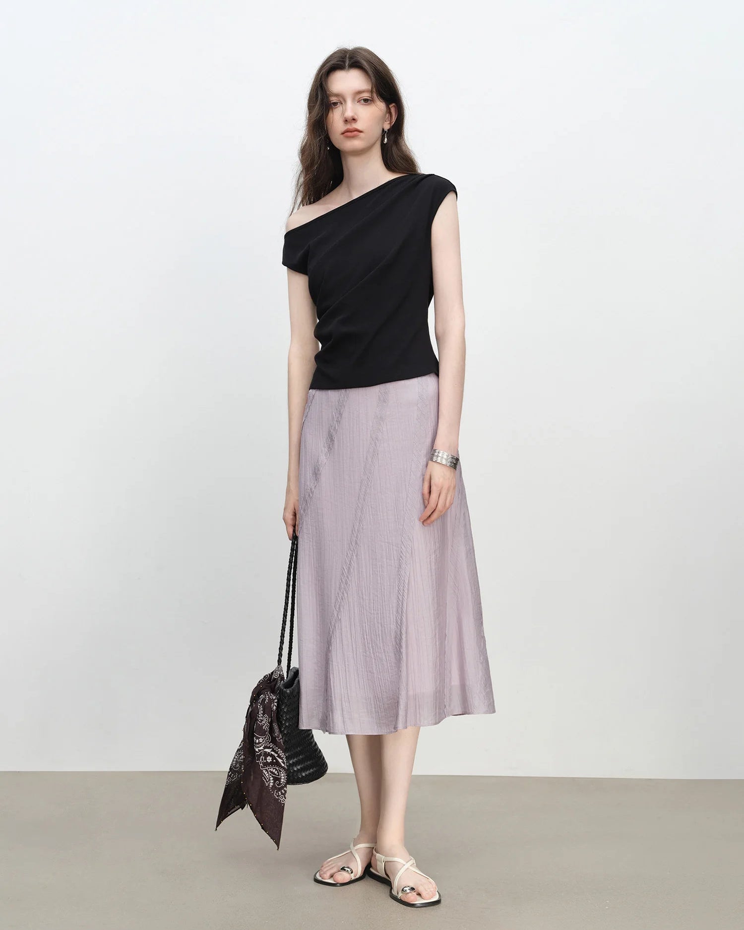 Natural Waist Bias-Cut Midi Skirt