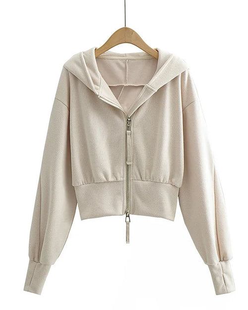 Double-Zip Cropped Hoodie Jacket