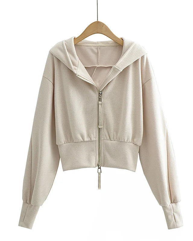 Double-Zip Cropped Hoodie Jacket