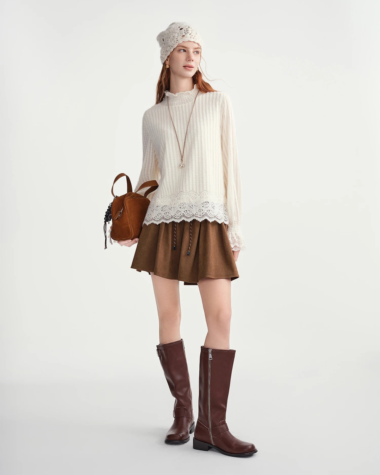 Flare Sleeve Turtleneck Stretch Top