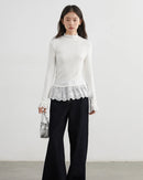 High-Neck Slim-Fit T-Shirt With Spliced Hem