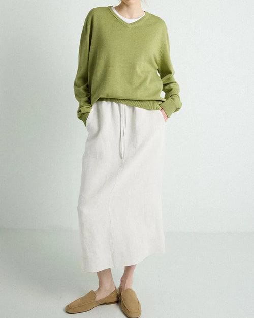 Loose-Fit Linen A-Line Skirt With Tie Waist