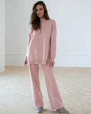 Half Turtleneck Sweater & Wide Leg Pants Knitted Set