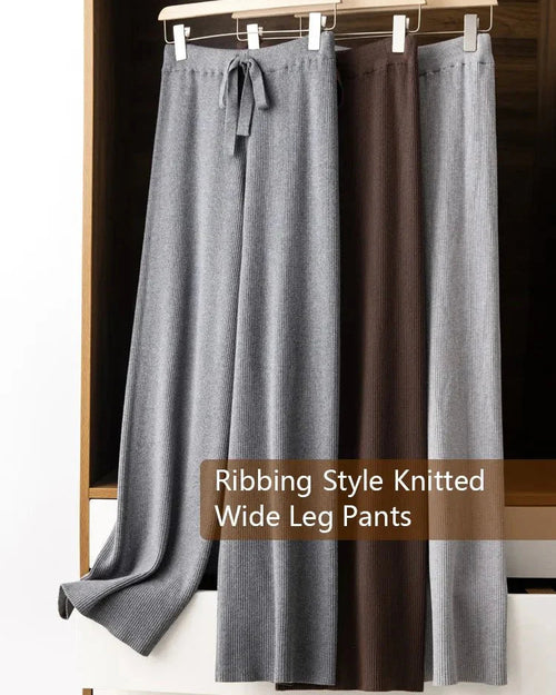 Ribbed Knitted Wide Leg Wool Pants