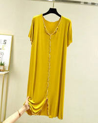 Modal V-Neck Short-Sleeve Mid-Calf Sleep Dress